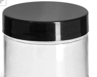 2 oz Clear PET Straight Sided Jars w/ Black Smooth Induction silver Lined Caps - set of 10
