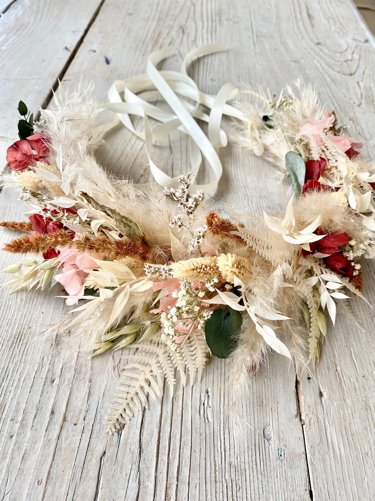 Flowercrown Boho Head Wreath Headpiece Hair Wreath Dry Flowers Etsy