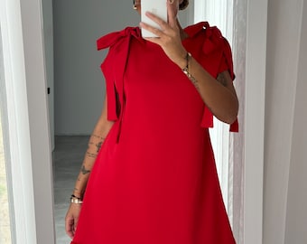 Red Dress, Short Dress, Ruffle Dress, Short Sleeve Dress