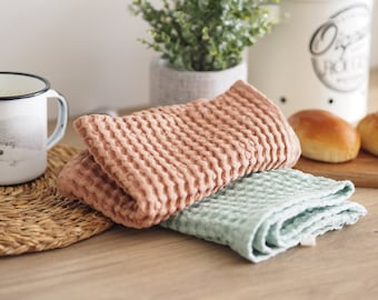 Roze enkel tafelkleed in linnen, Roze wafel linnen doek, Rustiek keukentextiel, Duurzame ambachtelijke stof, Ontbijtboter