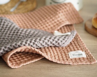 Grijs linnen keukendoek, Natuurlijk geweven wafeldoek, Rechthoekig ontbijttafelkleed, Cadeau voor koks, Theedoek, Rustieke decoratie