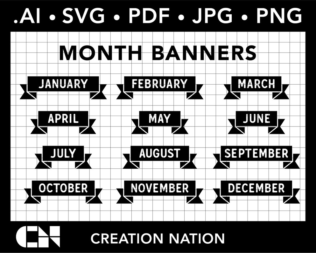 Months of Year Banners in Sans Serif Minimal Modern Cuttable Files for ...