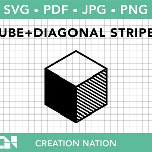 Minimal Cube with Diagonal Stripes- Cuttable SVG file for vinyl cutters