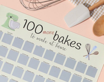 100 More Bakes Scratch Off Poster | Baking Bucket List | Recipe Links Included | A2 and A3