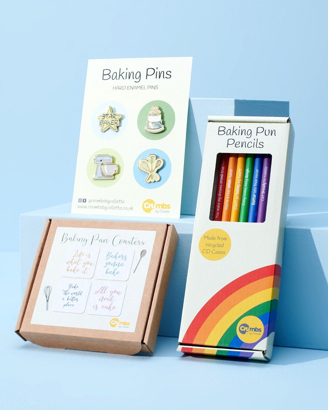 Mini Baking Gift Set | Baking Pun Pencils, Coasters and Enamel Pins Bundle | Baking Gifts | Bake Off | Bake Gift Set