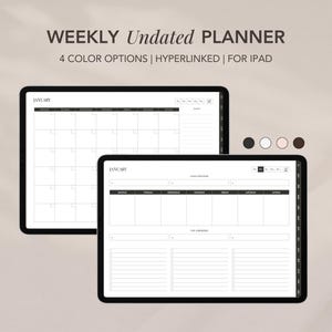 May include: Two digital planner templates for iPad, one with a monthly calendar view and the other with a weekly view. Both templates are undated and feature the word "JANUARY" at the top.