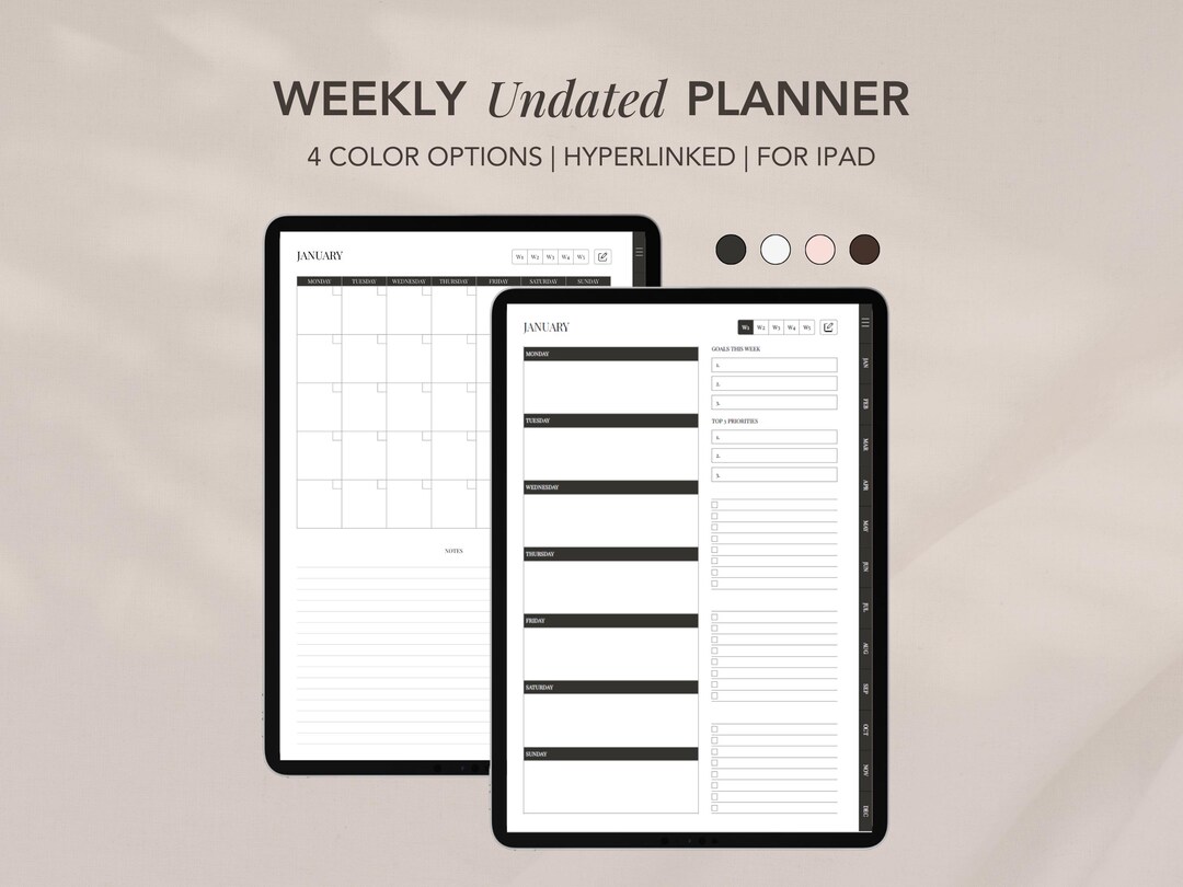 Undated Weekly Digital Planner | Hyperlinked, 15-minute Blocks (ipad ...