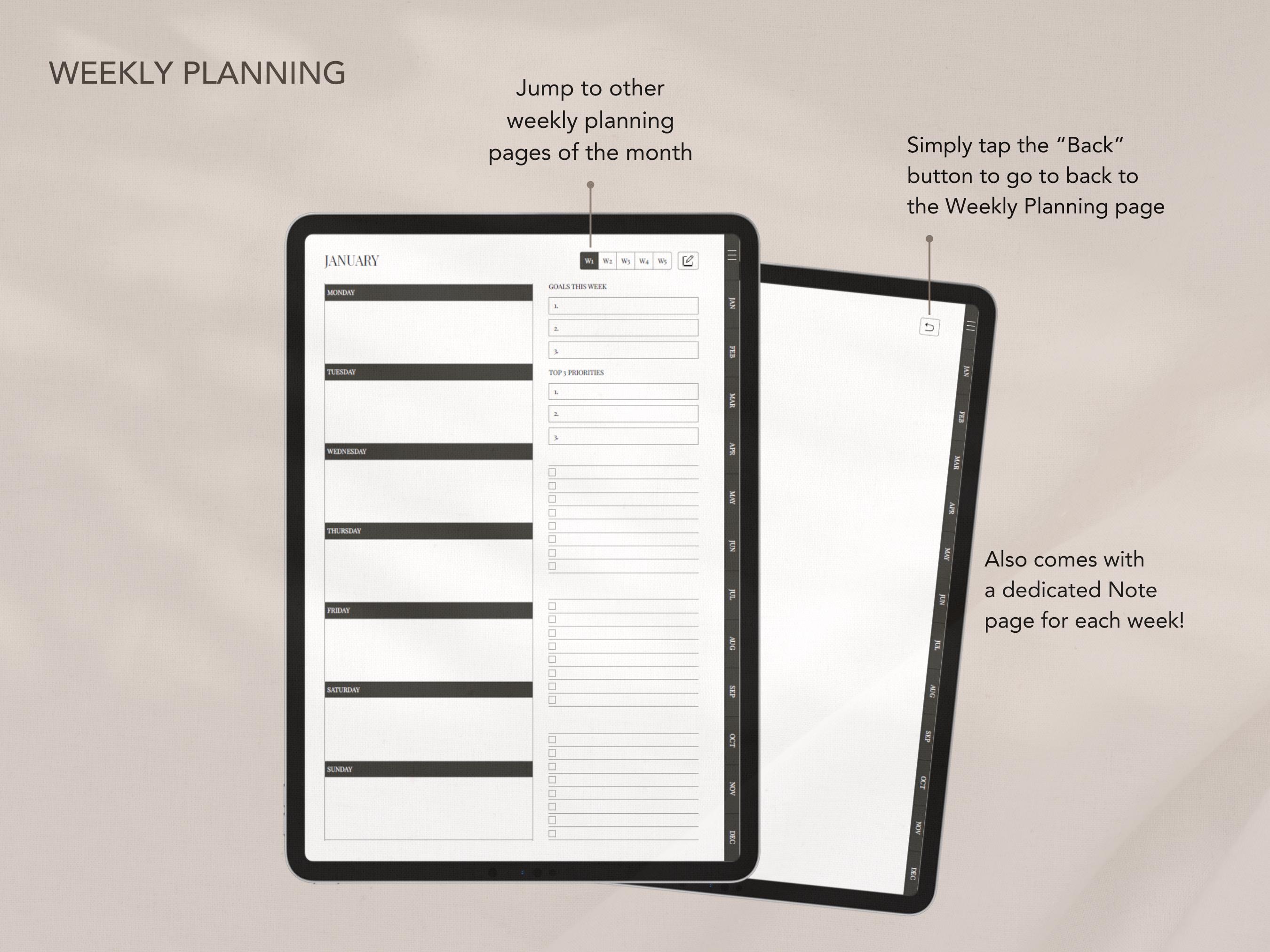 Undated Weekly Digital Planner | Hyperlinked, 15-minute Blocks (ipad ...