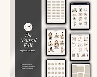Neutral Digital Planner Stickers | Goodnotes Noteful Pre-Cropped (Digital Download)