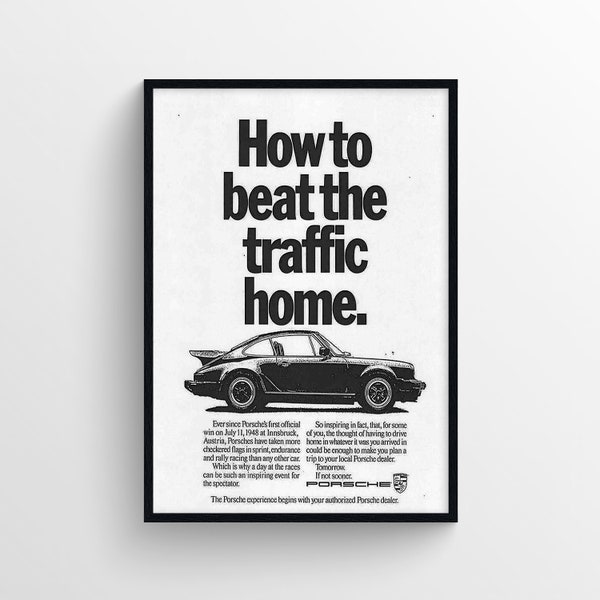 Poster Porsche 911, Come battere il traffico verso casa, Auto sportive, Auto d'epoca, Auto d'epoca