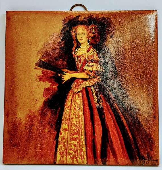 1951 Hand Painted Portrait Art Tile