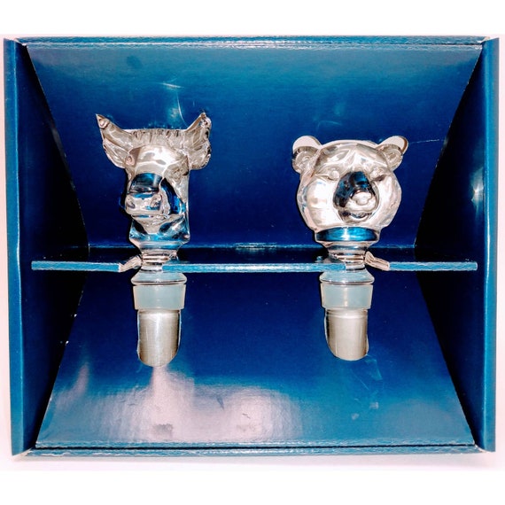 Glass Bull and Bear Bottle Stoppers