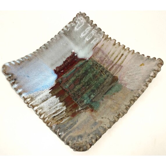Signed Curved Stoneware Trinket Dish