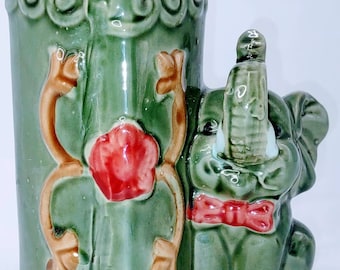 Vintage Green Luck Elephant Vase