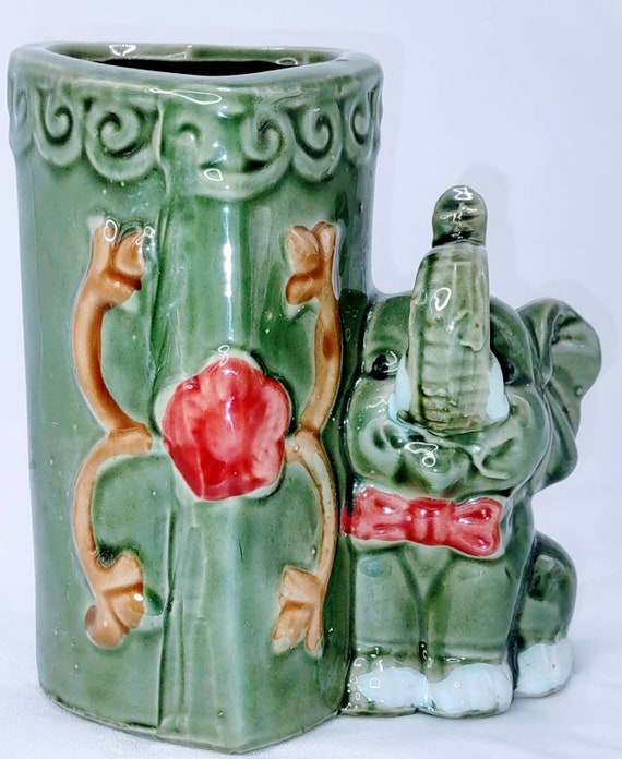 Vintage Green Luck Elephant Vase
