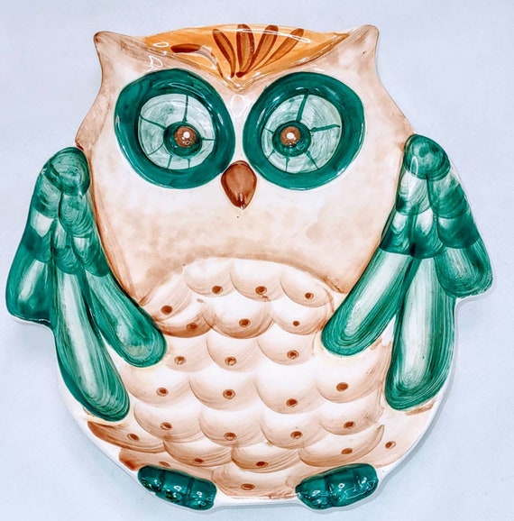 American Atelier Hand Painted Owl Ceramic Dish