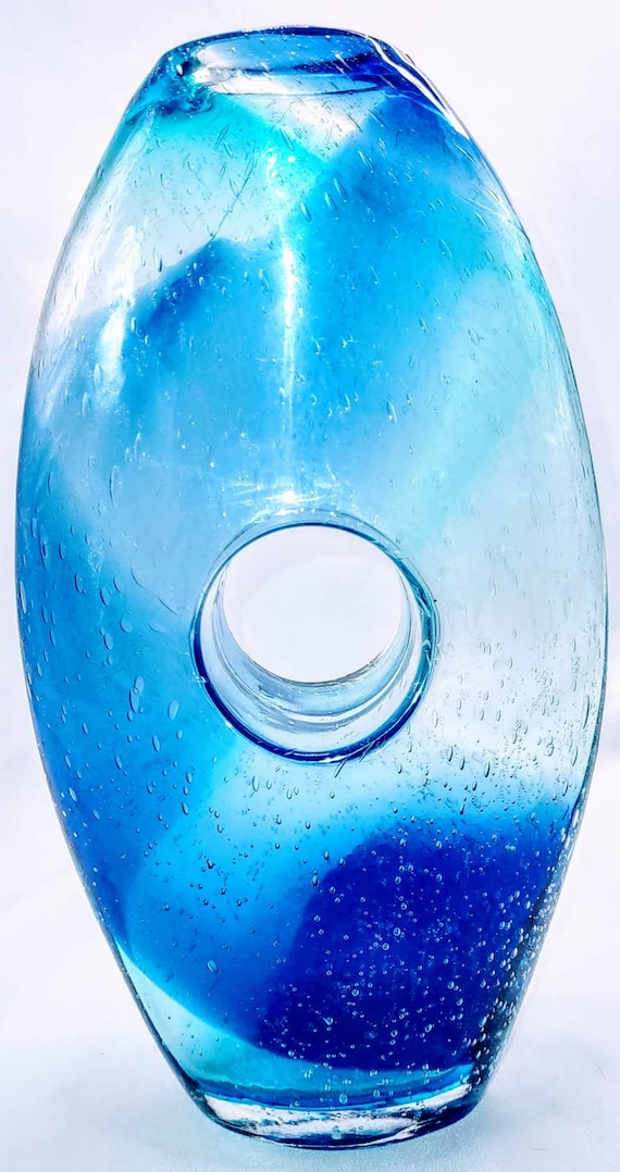 Vntg.  80s Handblown Margie's Garden Bubble Art Glass Vase