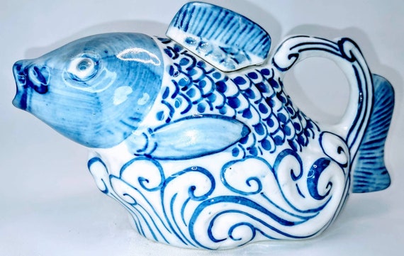 Koi Tea Pot Hand Painted Vintage