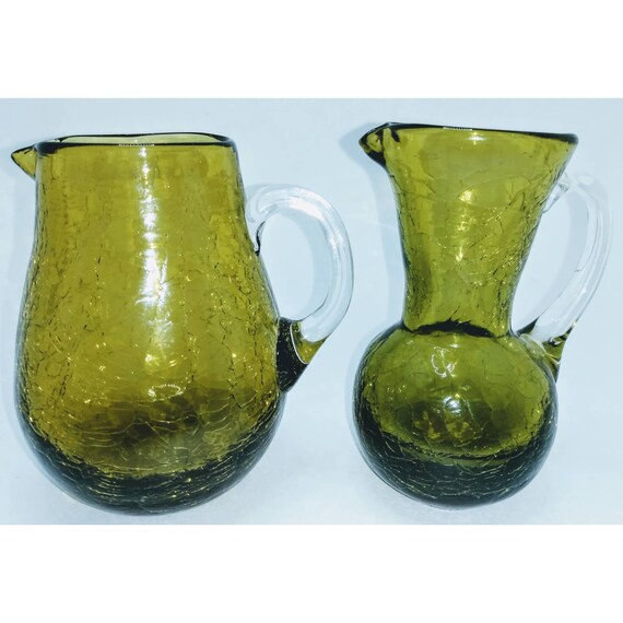 2 Pilgrim Glass Mini Pitchers Green