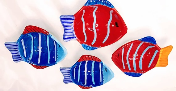 Hand-Painted Ceramic Fish Bowls Set of Four (4)