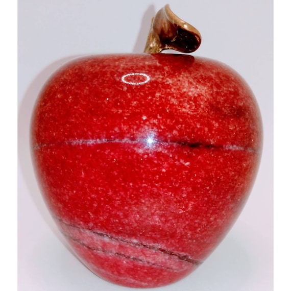 Red Marble Apple with Brass Stem Leaf