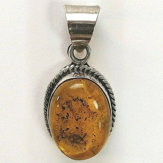 Sterling Silver Amber Pendant Vintage