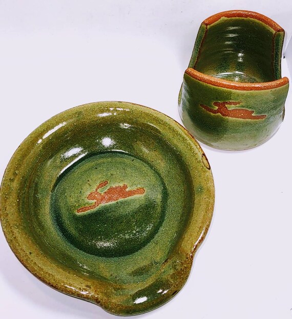 Luling Icehouse Pottery Spoon Rest & Sponge Crock
