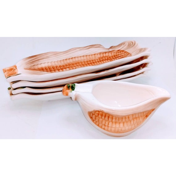 Corn Dishes with Matched Butter Pitcher