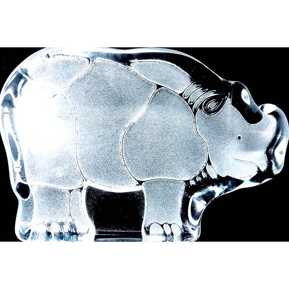 Rhino Clear Glass Paperweight By Dansk Crystal Zoo Collection
