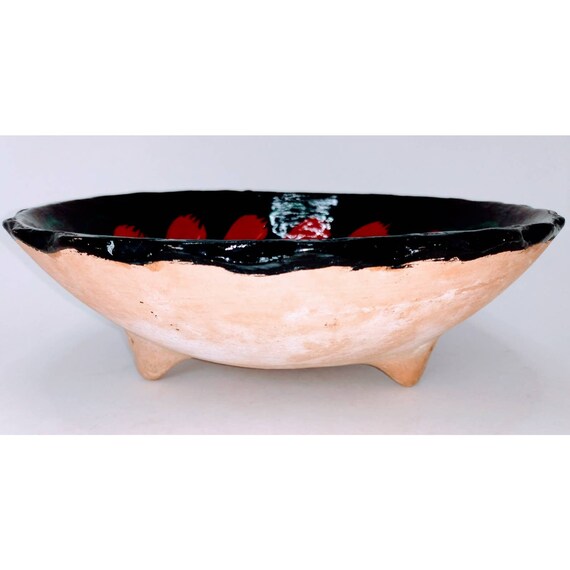 Hand Painted Footed Terra Cotta Bowl