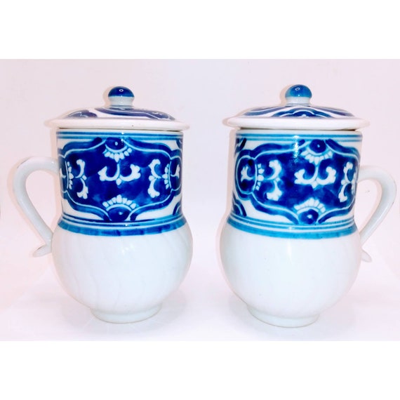 2 Vintage Porcelain Covered Mugs