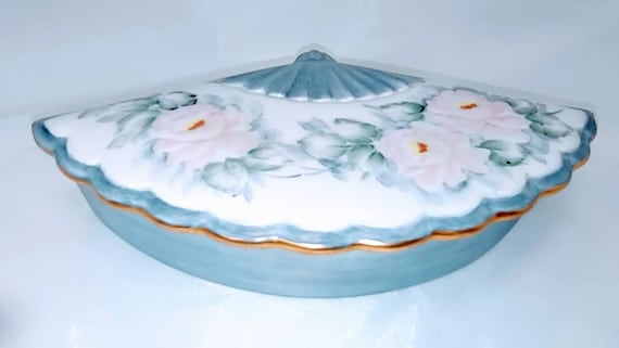 Vintage Porcelain Fan Trinket Box