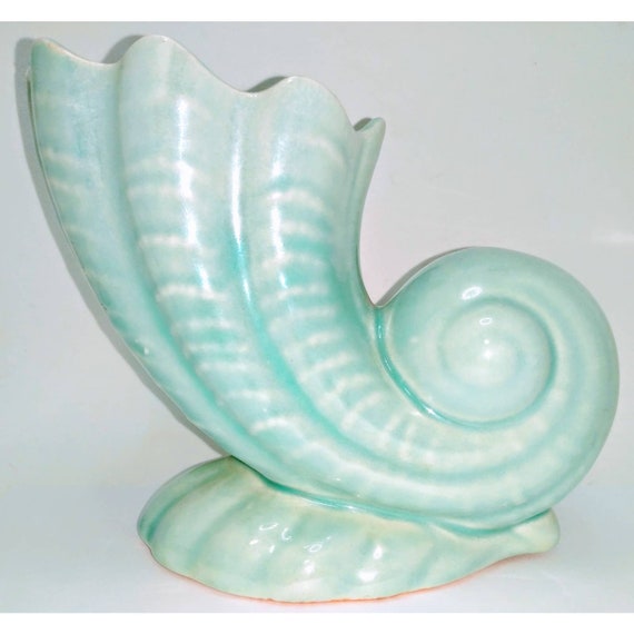 Vintage Ceramic Cornucopia Nautilus Vase