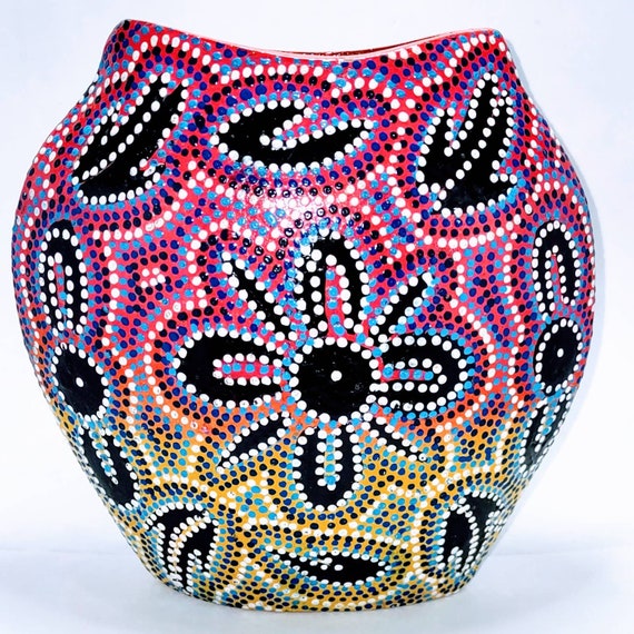 Hand Painted Wooden Dot Vase