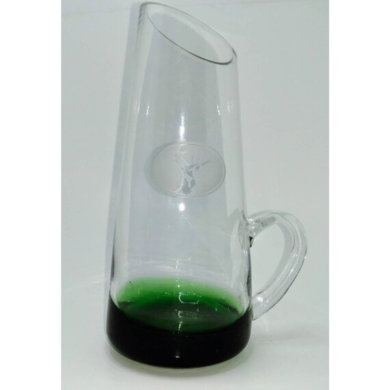 Handblown Mini Pitcher 12 oz Etched Deer