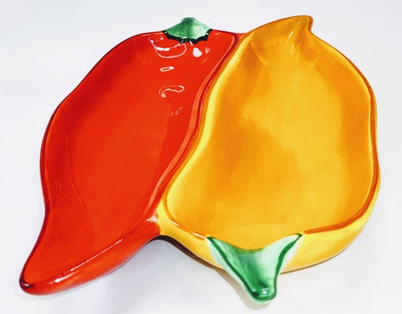California Pottery Double Pepper Divided Dish