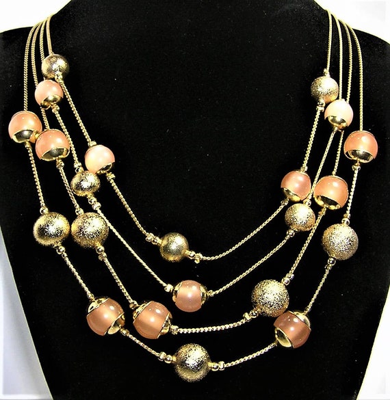 Coldwater Creek Multi Strand Pink & Gold Tone Beads