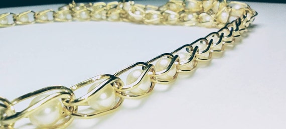 Vintage Napier Faux Pearls Intertwined in Gold Tone Chain