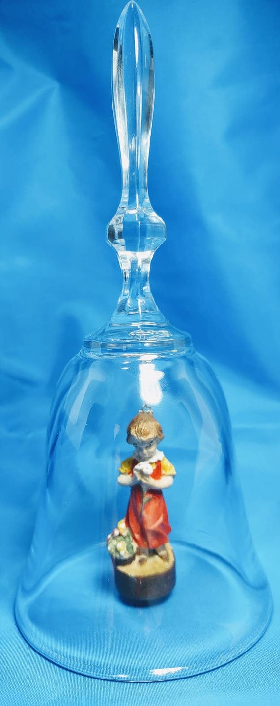 VTG DOLFI Lead Crystal Glass Bell w/ Carved Wooden Figurine Italy