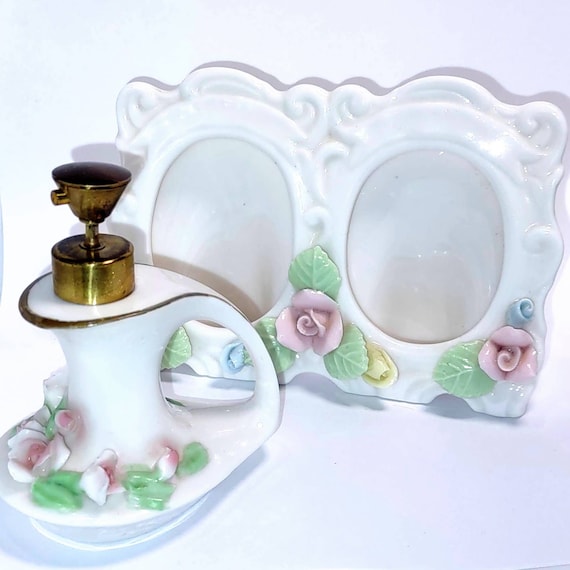 Vintage Porcelain Perfume Bottle and Picture Frame