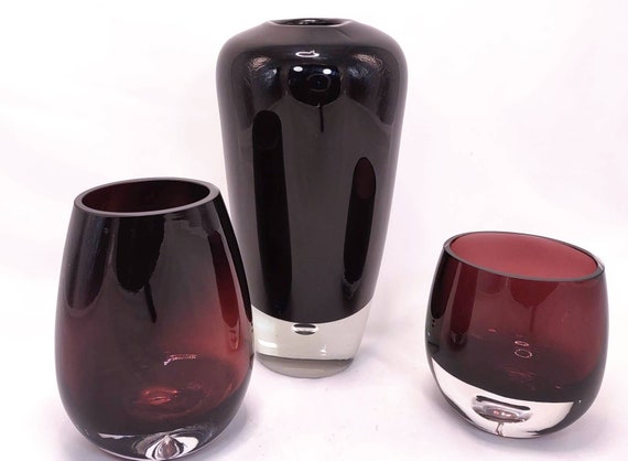 Set of 3 Amethyst Gass Vases