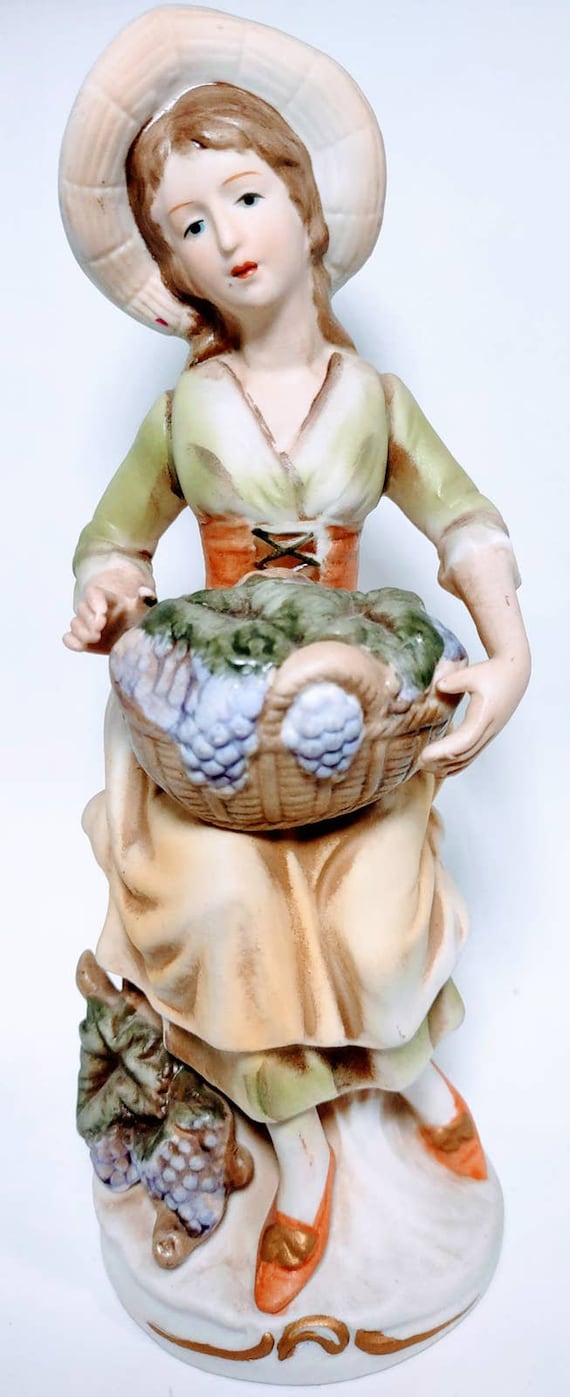 Vintage Homco Porcelain Girl with Basket of Grapes