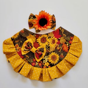 Fall Autumn Sunflower Reversible Bandana with Interchange Bows and Matching Hairbow for Dogs, Cats & Pet&#39;s of all sizes.