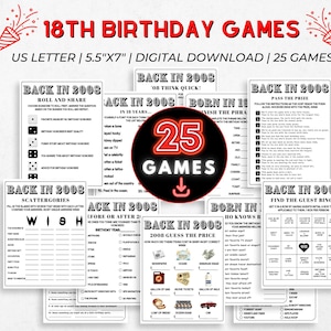 18th Birthday Party Games, Born in 2008 Game, 2008 Birthday Games, 18th Birthday Game Bundle