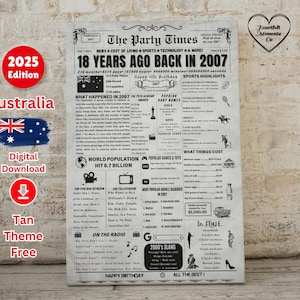 En 2007, firme AUSTRALIA / Regalo de cumpleaños número 18 para niños y niñas / Póster de periódico de 2007 / Ideas de regalos de cumpleaños número 18, fiesta de cumpleaños número 18