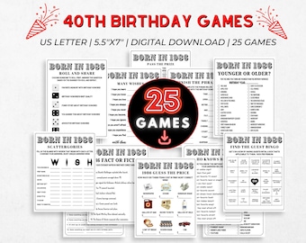 Printable 40th Birthday Games Bundle | Back in 1986 Games for Family