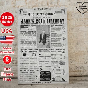 20th Birthday Newspaper Poster - Back in 2005 Birthday poster , 20th Birthday Gift for Best friend , 20th Birthday Card , 0th Birthday Decor