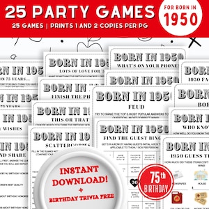 Born in 1950 Games , 75th Birthday Party Games Bundle , Back in 1950 Trivia Fun Facts | 75th Birthday Games | 75th Birthday Family Games