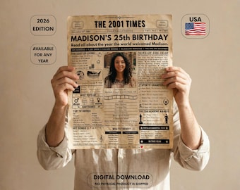 25th Birthday Newspaper Poster ,Back in 2001 Birthday Poster , 25th birthday gift , Born in 2001 , 25th Birthday Decorations