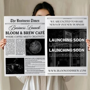 Business Newspaper Template , Brand Opening Announcement ideas for Business, Large Newspaper Announcement , Custom Newspaper For Photography